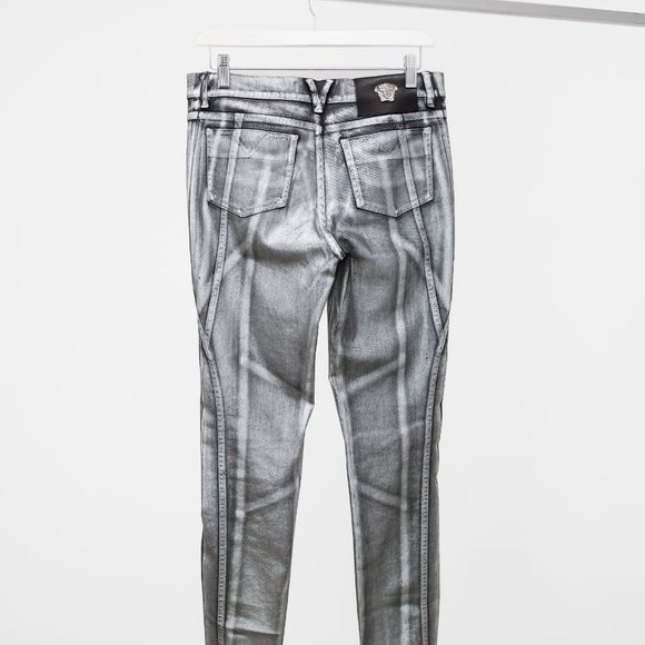 Versace Silver Painted Jeans - Picture 2 of 14